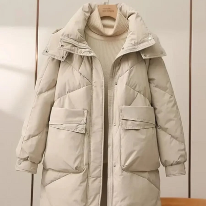 Warm Women's Padded Parka Coat with High Collar