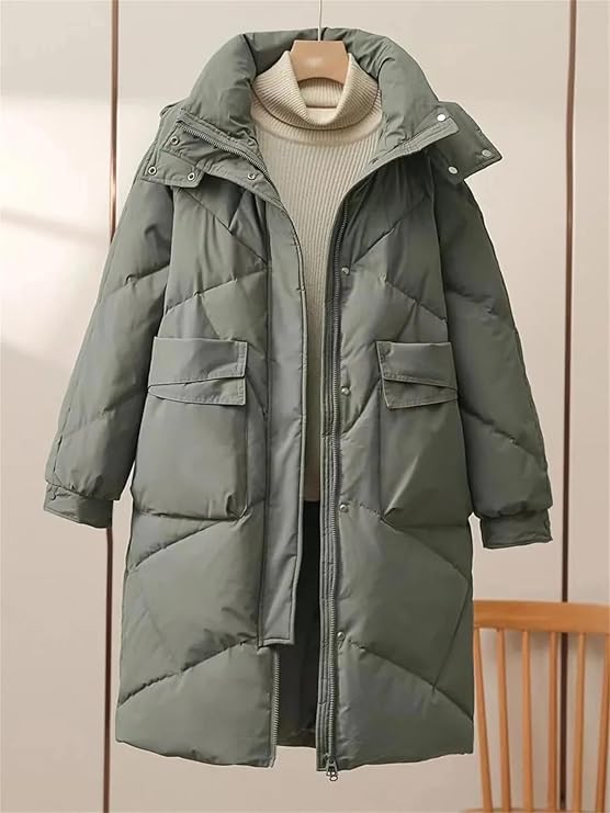 Warm Women's Padded Parka Coat with High Collar