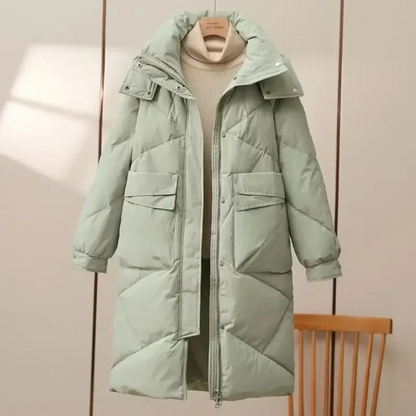 Warm Women's Padded Parka Coat with High Collar