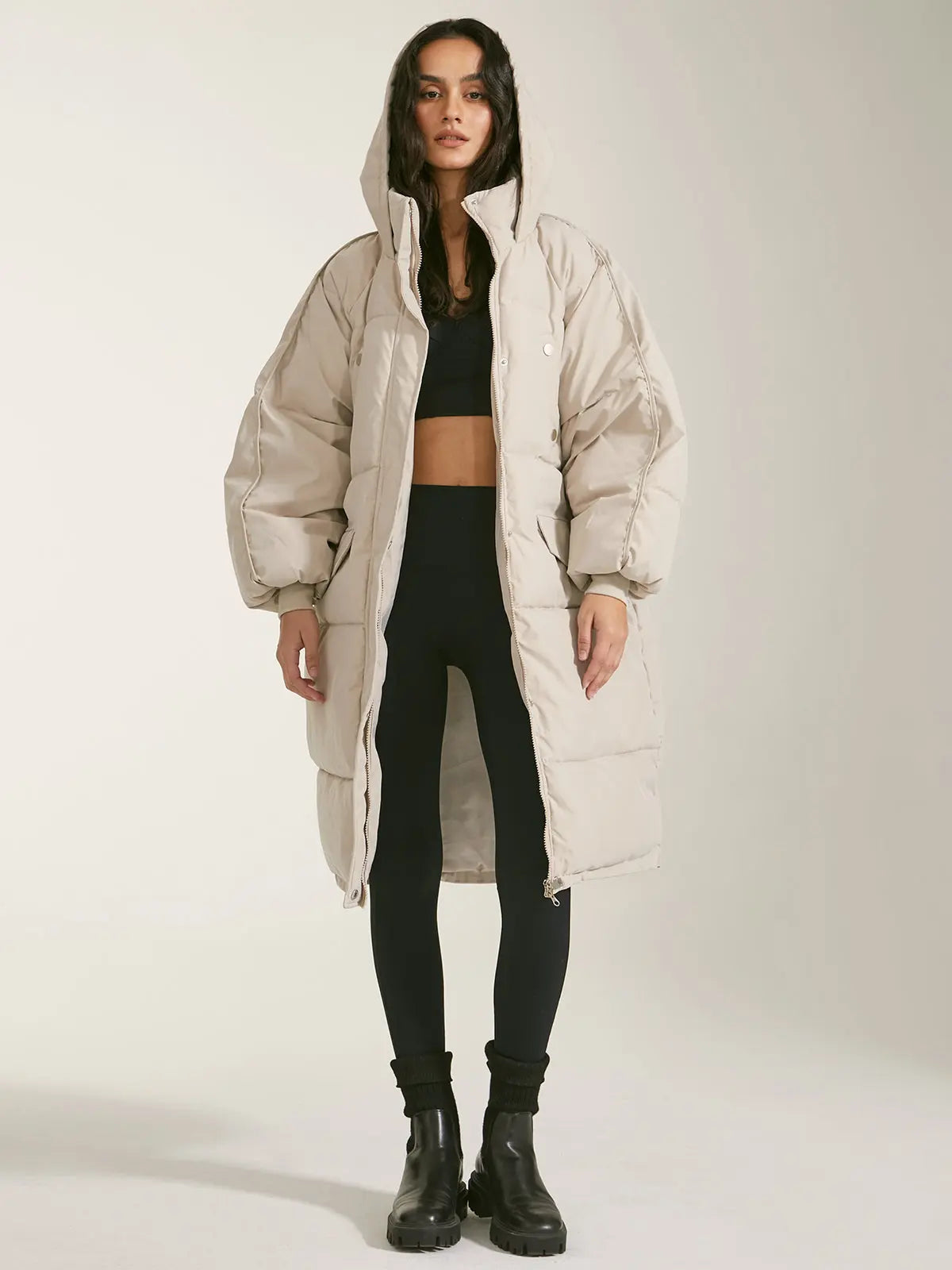 Warm Women's Parka Jacket with Hood and Pockets - Nocini