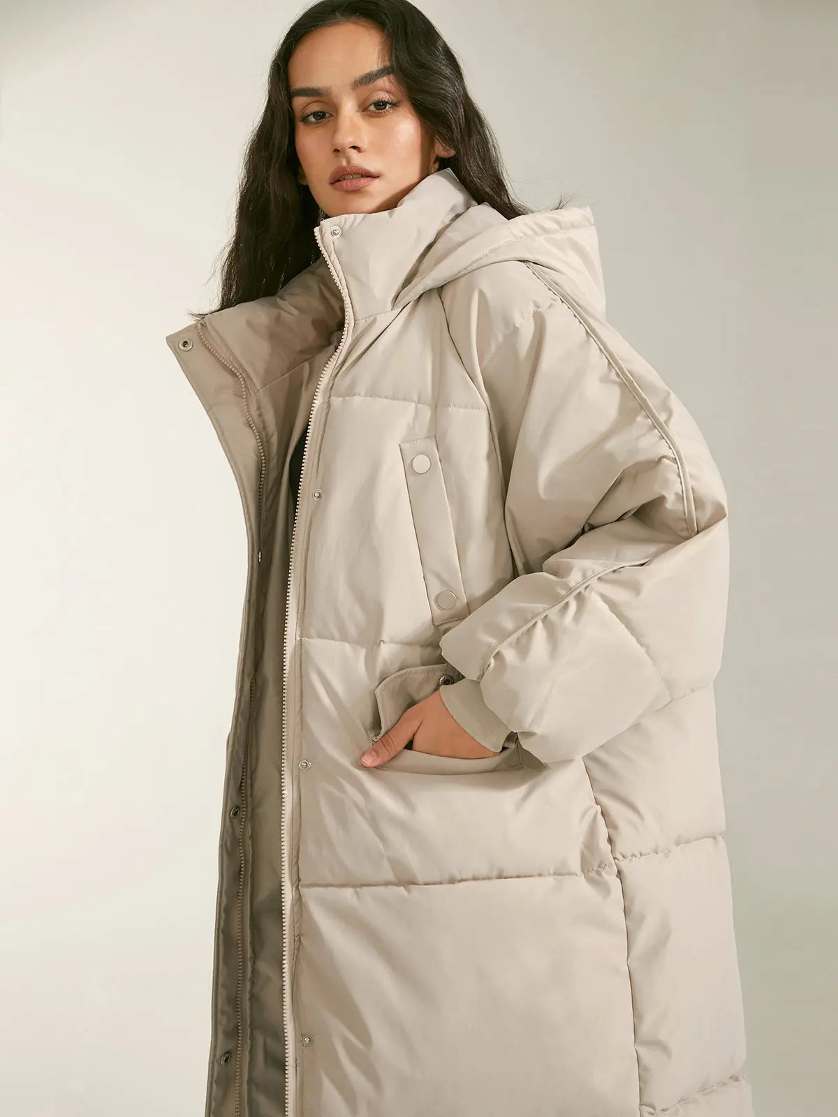 Warm Women's Parka Jacket with Hood and Pockets