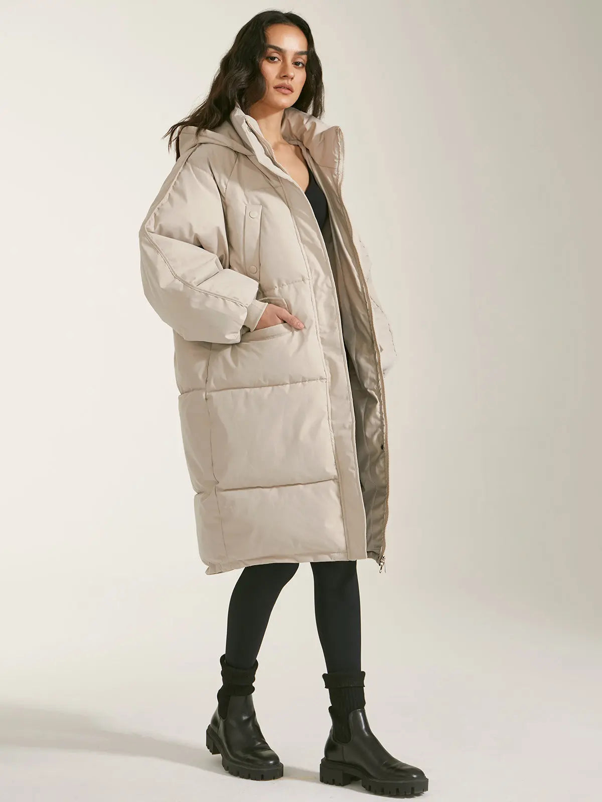 Warm Women's Parka Jacket with Hood and Pockets