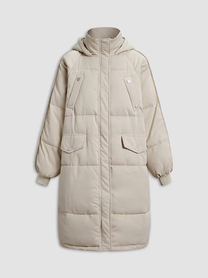 Warm Women's Parka Jacket with Hood and Pockets