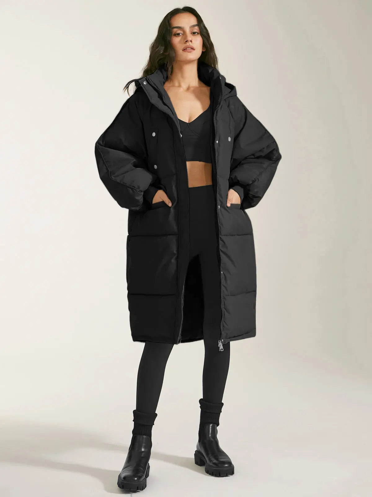 Warm Women's Parka Jacket with Hood and Pockets