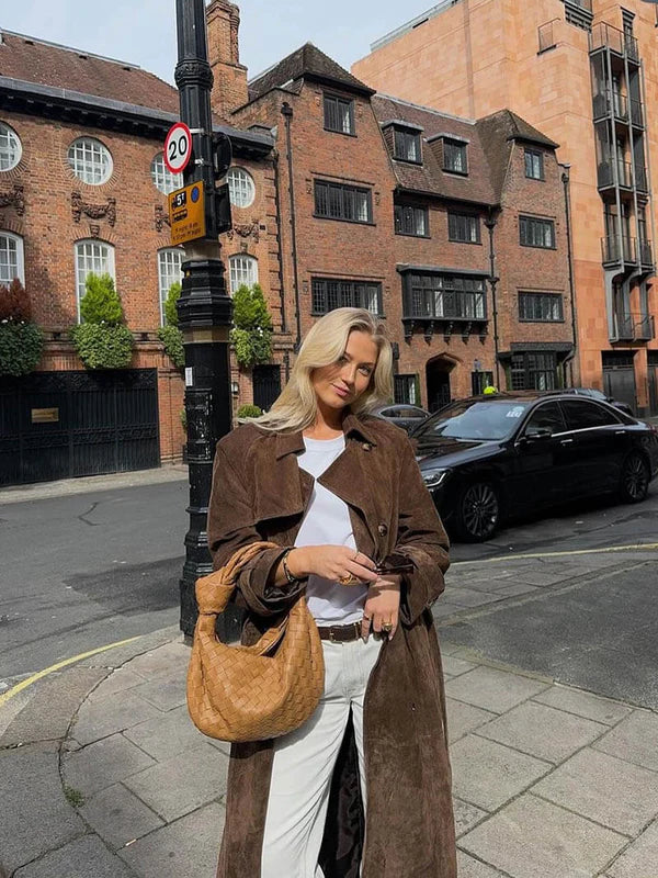 Classic Ladies Trench Coat with Wide Collar - Nocini