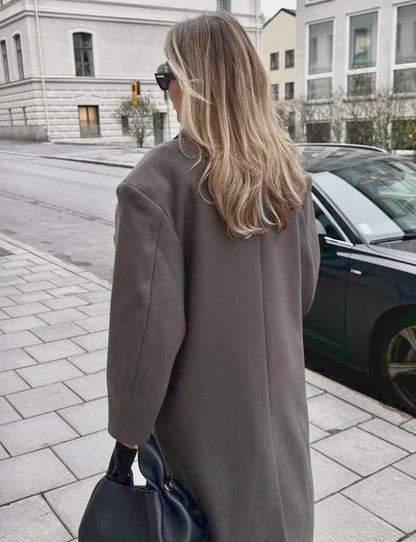 Women's Long Trench Coat with Classic Lapel and Buttons