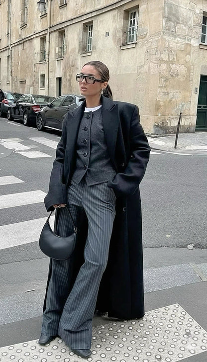 Women's Long Trench Coat with Classic Lapel and Buttons
