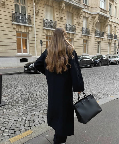 Women's Long Trench Coat with Classic Lapel and Buttons