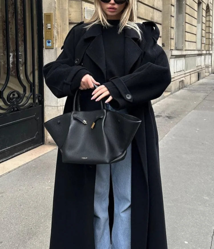 Long Double Breasted Belted Women's Coat