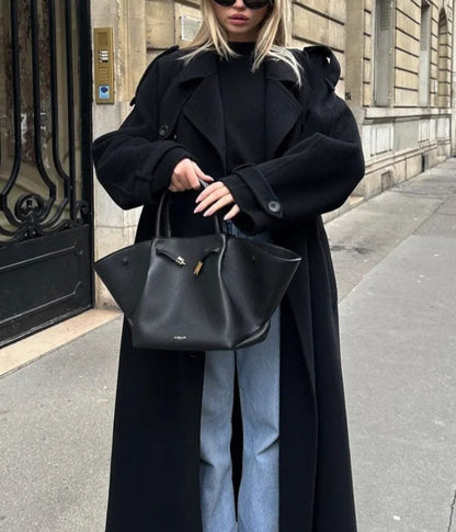 Long Double Breasted Belted Women's Coat
