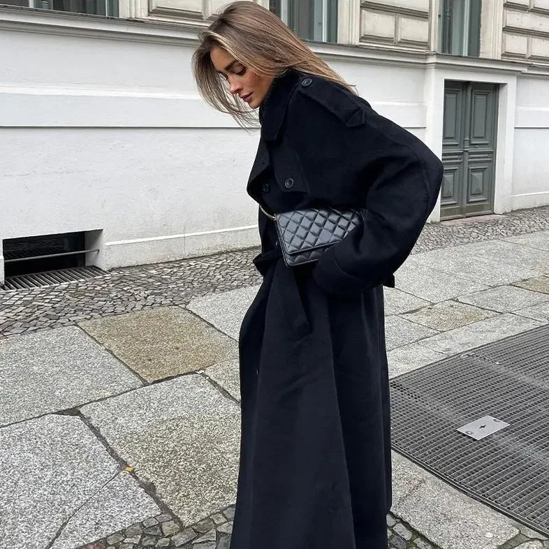 Long Double Breasted Belted Women's Coat