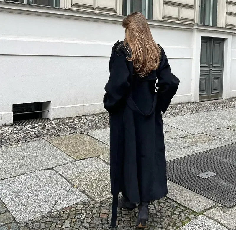 Long Double Breasted Belted Women's Coat