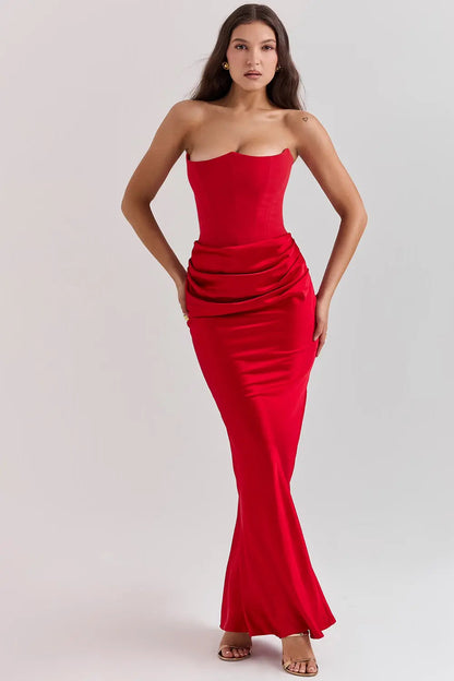 Elegant Strapless Maxi Dress with Flowy Skirt