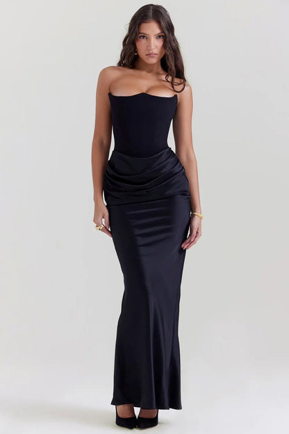Elegant Strapless Maxi Dress with Flowy Skirt