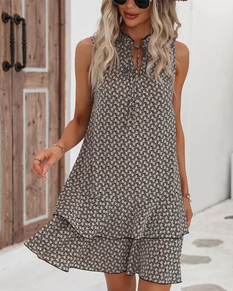 Ladies Floral Midi Dress with Ruffled Hem and Waist Tie - Nocini