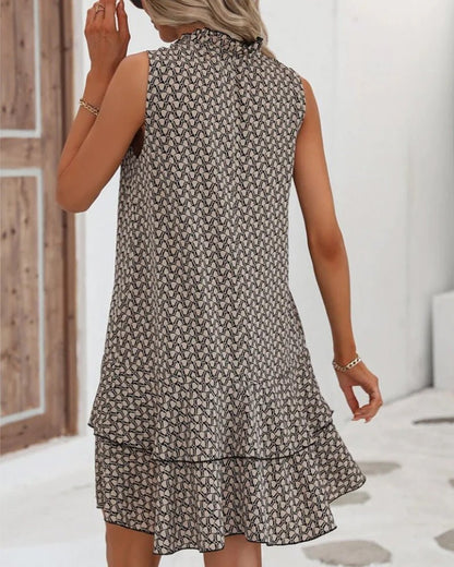 Ladies Floral Midi Dress with Ruffled Hem and Waist Tie