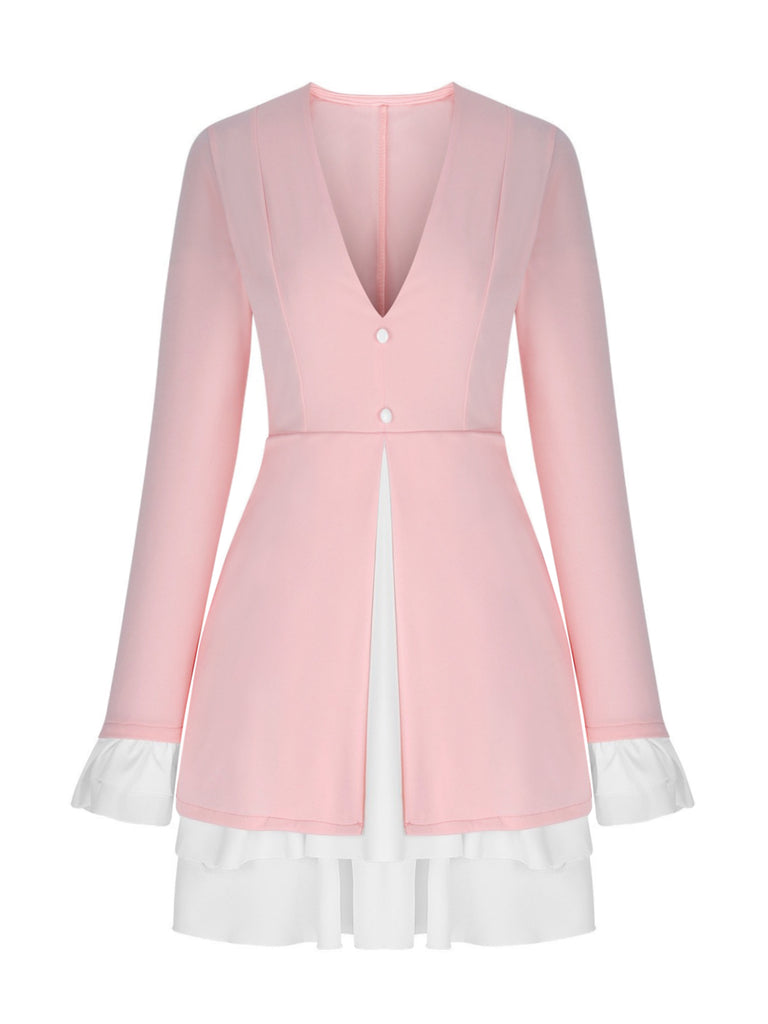 Sexy Short Dress with Low Neck and Flirty Sleeves