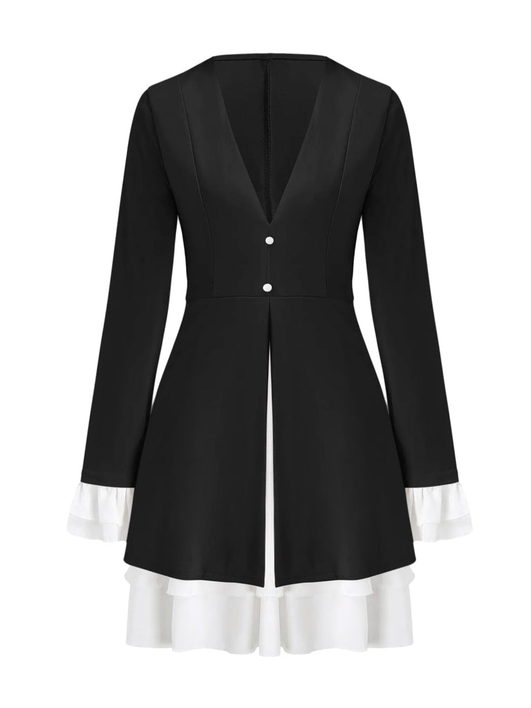 Sexy Short Dress with Low Neck and Flirty Sleeves