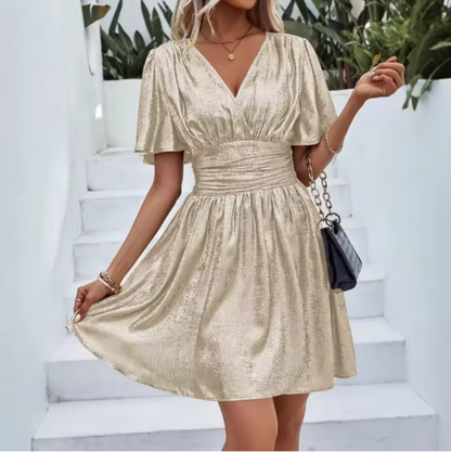 Chic V Neck Short Sleeved Mini Dress