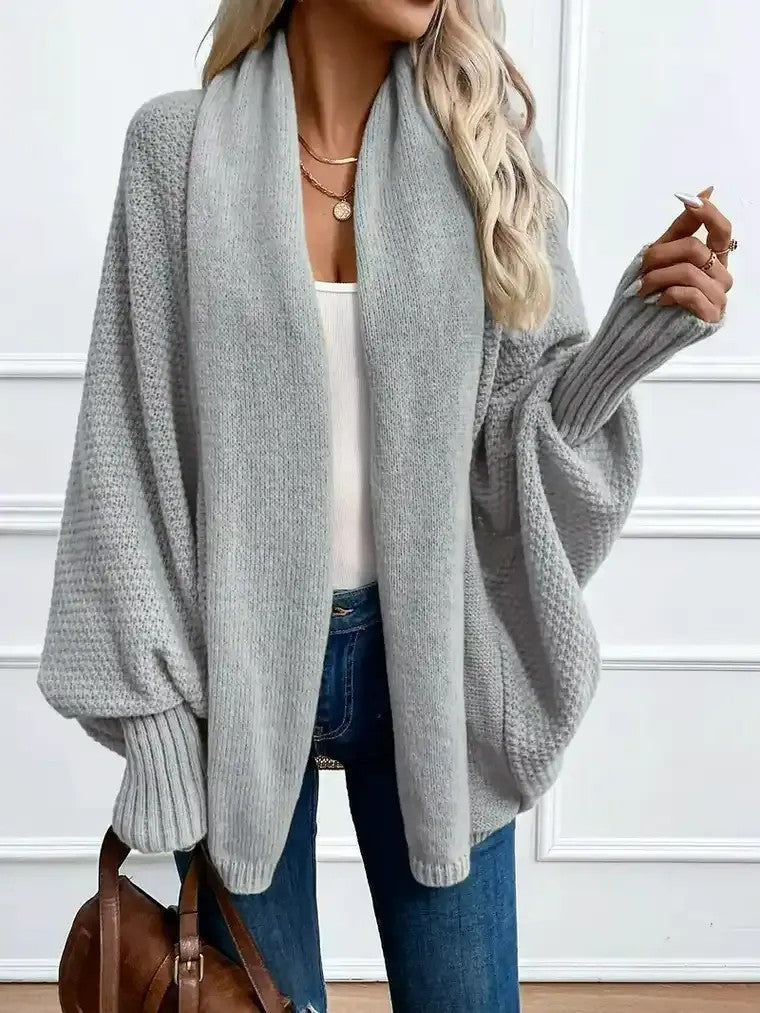 Women's Oversized Cardigan with Wrap Neck and Bell Sleeves