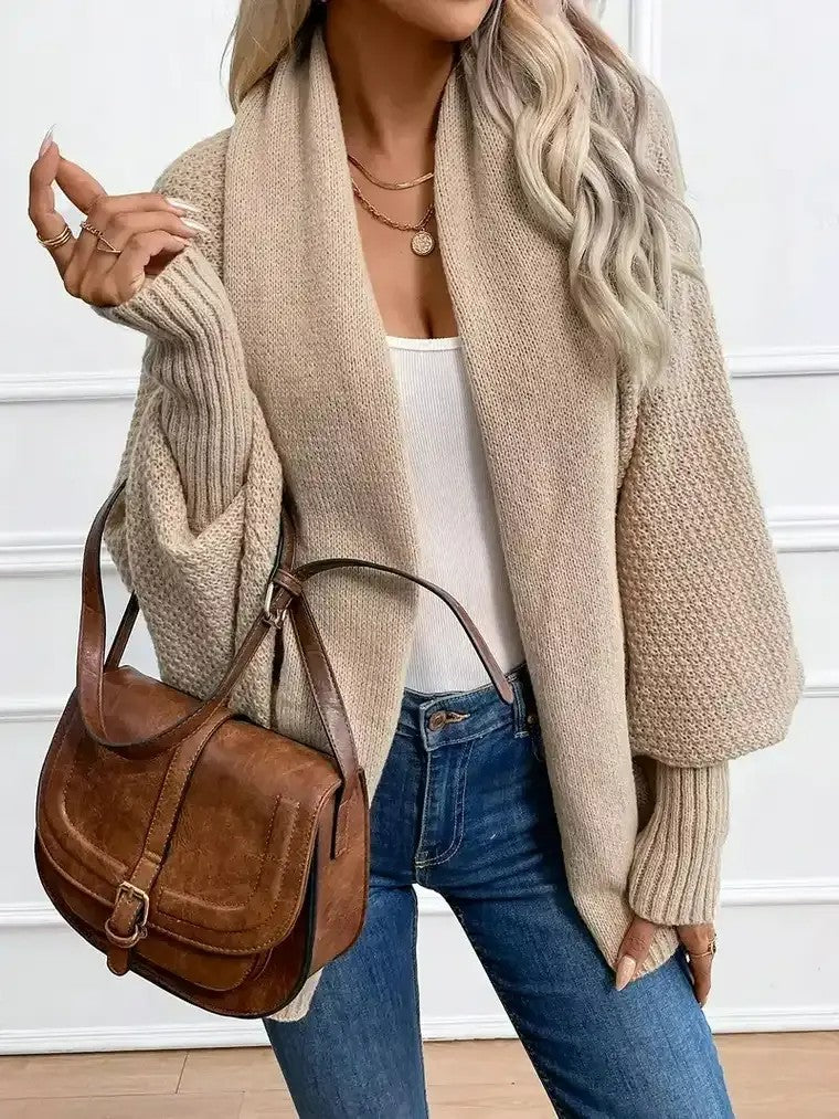 Women's Oversized Cardigan with Wrap Neck and Bell Sleeves - Nocini
