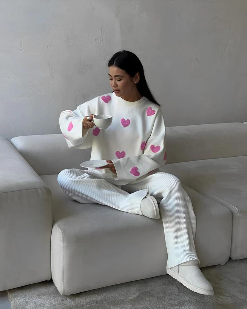 Ladies' Heart Patch Crew Neck Sweater