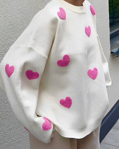 Ladies' Heart Patch Crew Neck Sweater