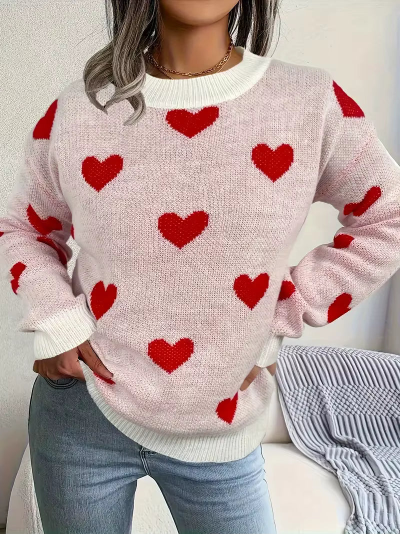 Ladies' Crew Neck Sweater with Heart Design - Nocini