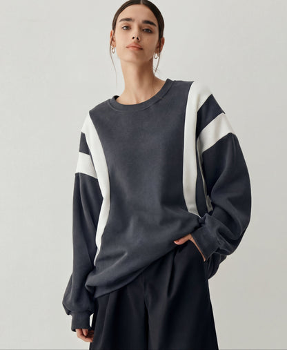 Ladies' Crew Neck Striped Pullover Sweater