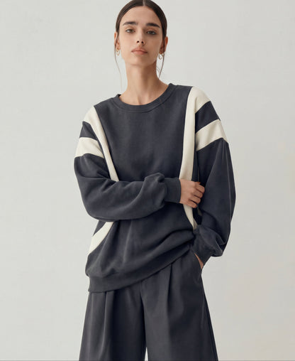 Ladies' Crew Neck Striped Pullover Sweater