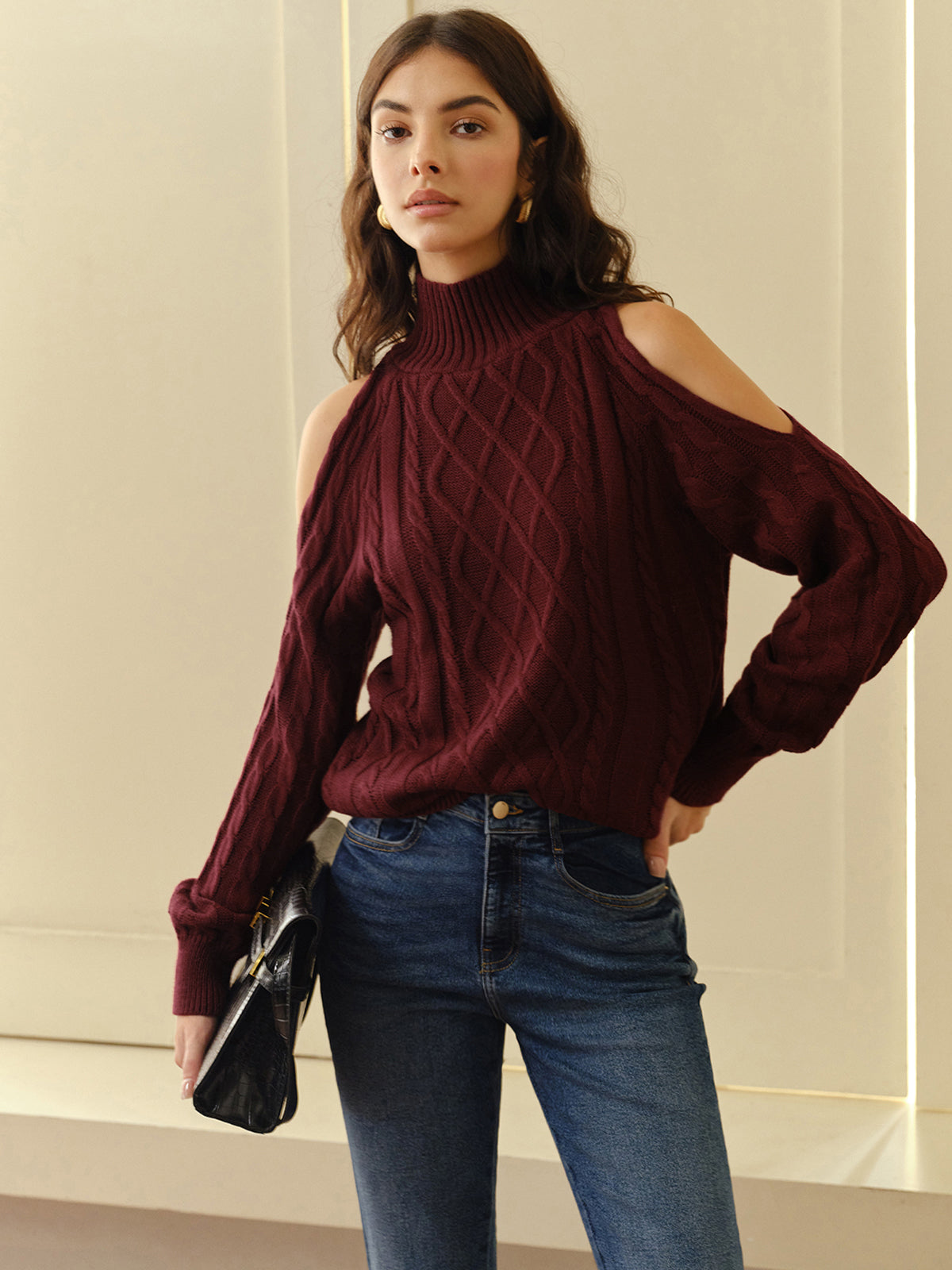 Fashionable Cutout Cable Knit Women's Sweater - Nocini