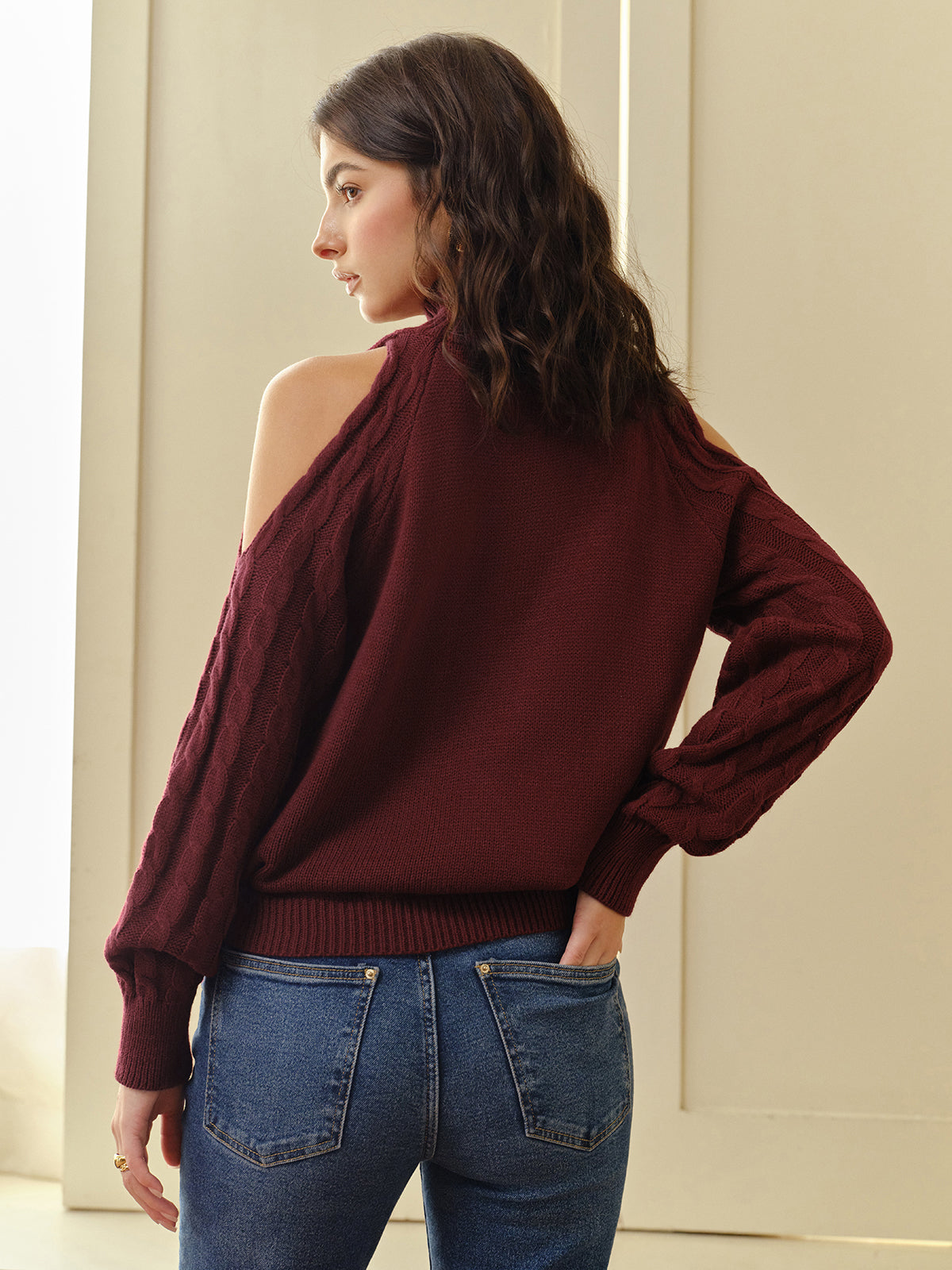 Fashionable Cutout Cable Knit Women's Sweater