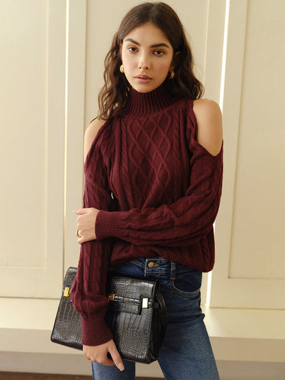 Fashionable Cutout Cable Knit Women's Sweater