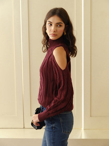Fashionable Cutout Cable Knit Women's Sweater