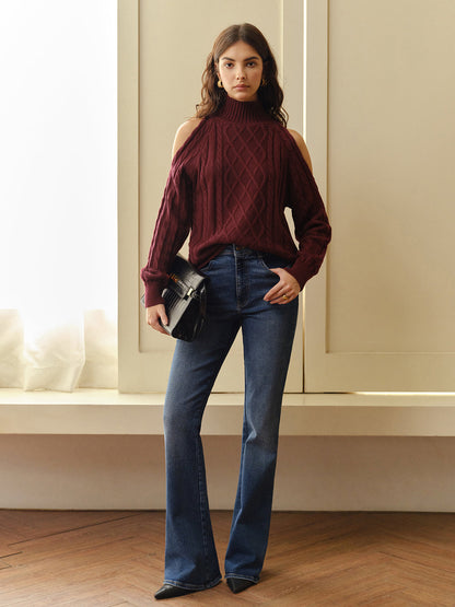 Fashionable Cutout Cable Knit Women's Sweater