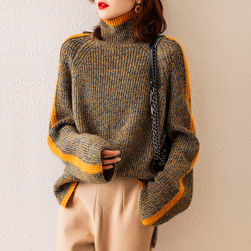 Women's Striped Crew Neck Sweater with Loose Fit Cuffs - Nocini