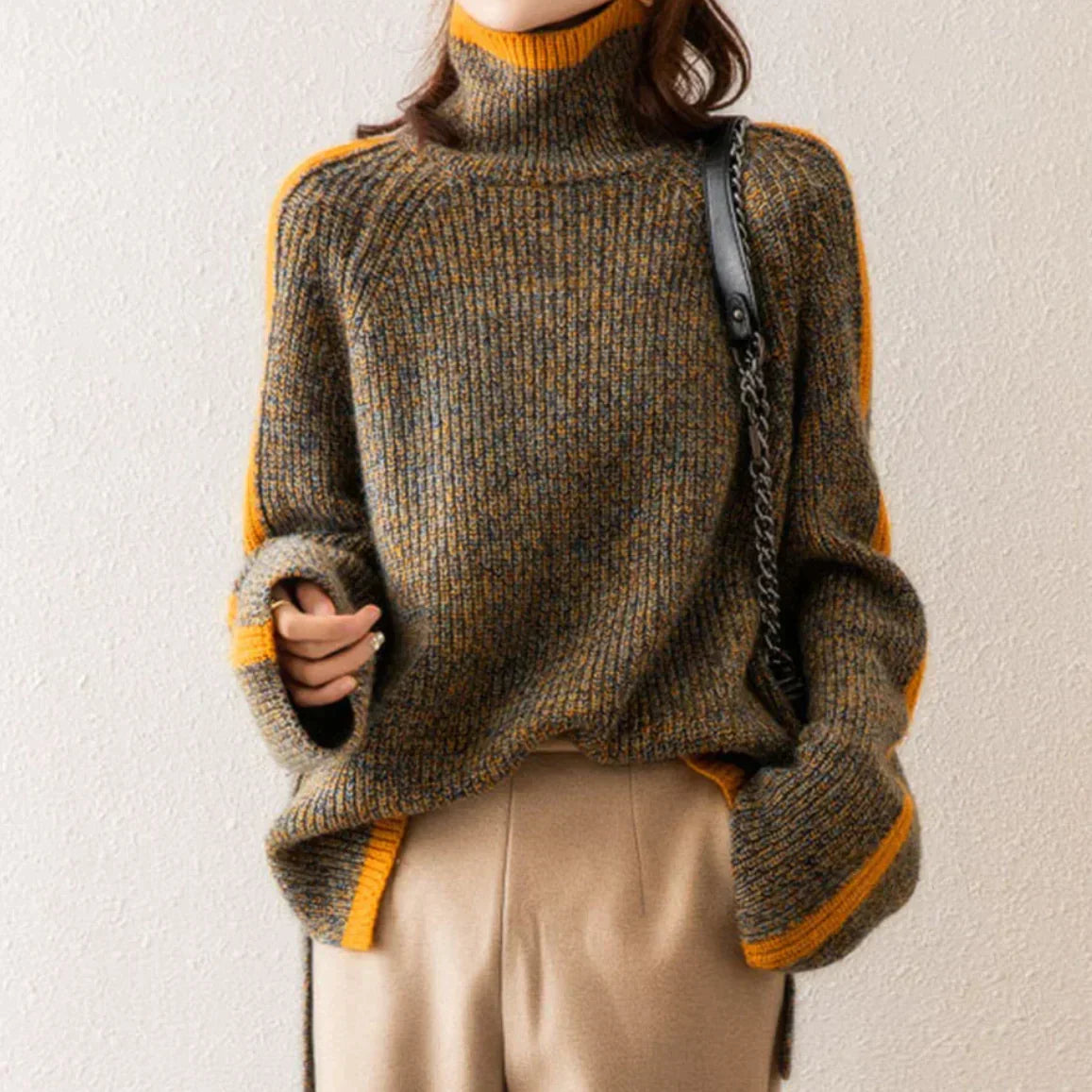 Women's Striped Crew Neck Sweater with Loose Fit Cuffs