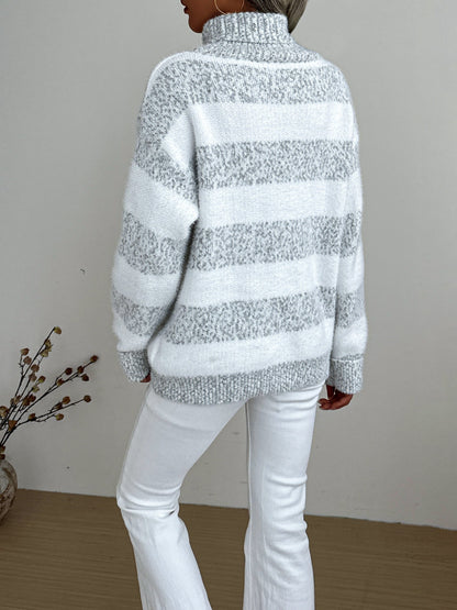 Women's Striped Crew Neck Long Sleeve Sweater