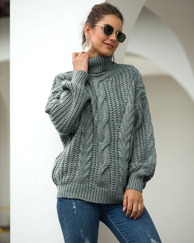 Ladies Classic Crew Neck Cable Knit Sweater