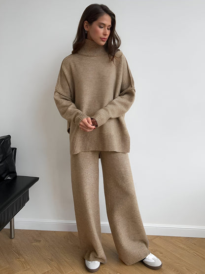 Women's Crew Neck Jumper with Long Sleeves and Flare Trousers