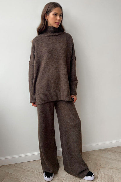 Women's Crew Neck Jumper with Long Sleeves and Flare Trousers