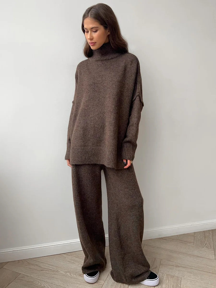 Women's Crew Neck Jumper with Long Sleeves and Flare Trousers