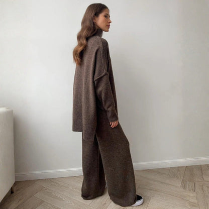 Women's Crew Neck Jumper with Long Sleeves and Flare Trousers