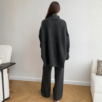 Women's Crew Neck Jumper with Long Sleeves and Flare Trousers
