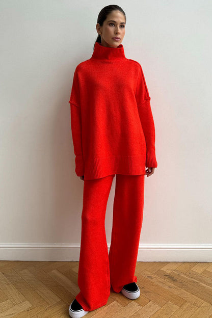 Women's Crew Neck Jumper with Long Sleeves and Flare Trousers
