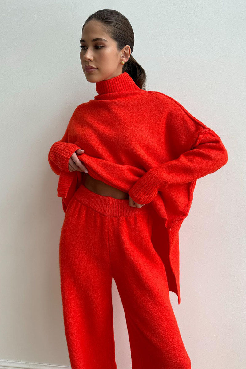 Women's Crew Neck Jumper with Long Sleeves and Flare Trousers