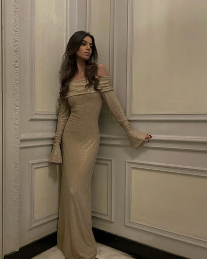 Sequined Long Sleeve Wrap Maxi Dress for Women