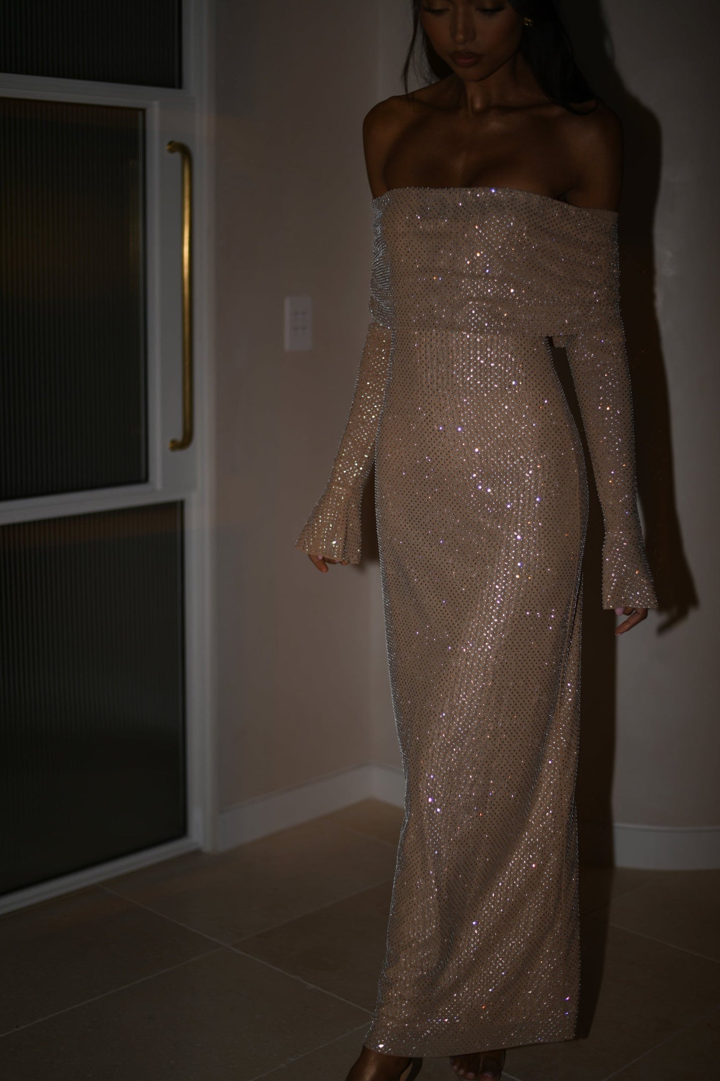 Sequined Long Sleeve Wrap Maxi Dress for Women