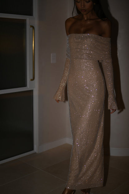 Sequined Long Sleeve Wrap Maxi Dress for Women