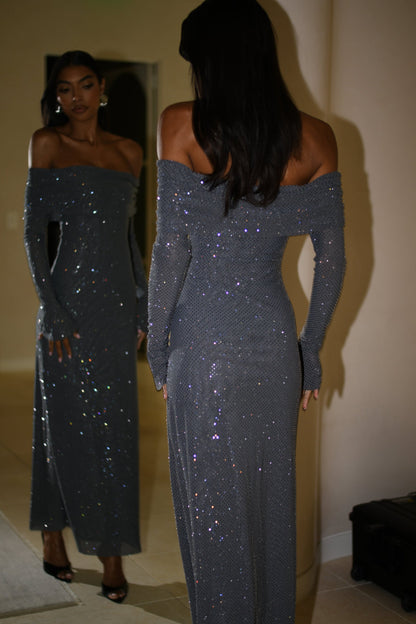 Sequined Long Sleeve Wrap Maxi Dress for Women